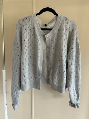 H&M Light Gray Open-Knit Button-Front Cardigan